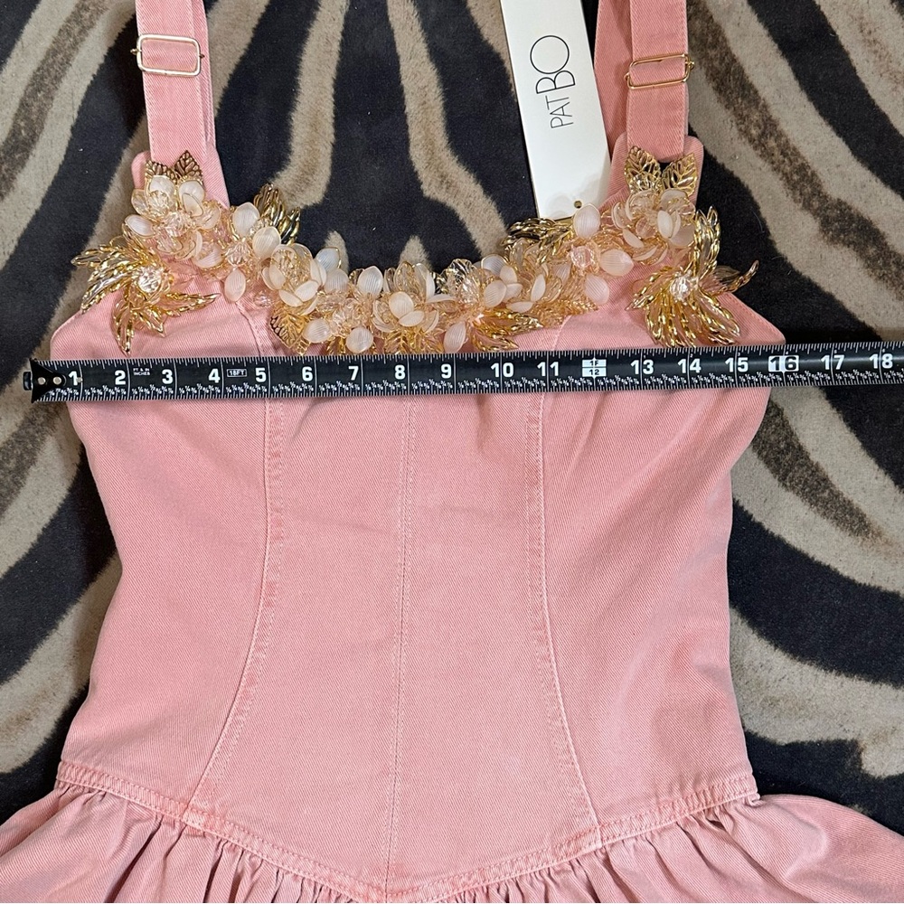 PatBO Pink Denim Mini Dress with Floral Accents🌸 - Picture 10 of 17